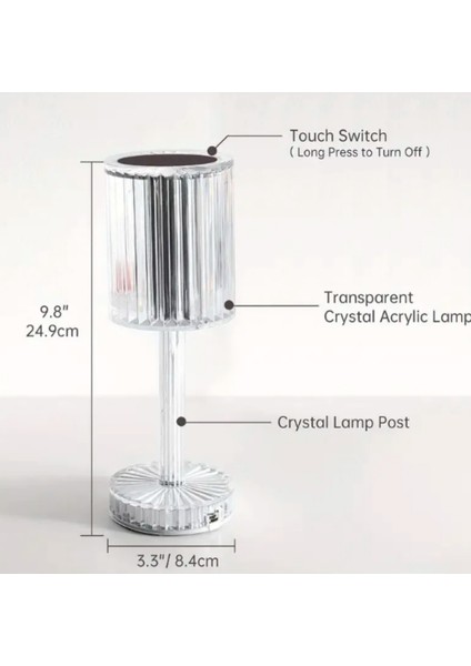Oliva Nero USB Şarjlı Kristal Masa Lambası Dokunmatik Gece Lambası LED Abajur Uzaktan Kumandalı