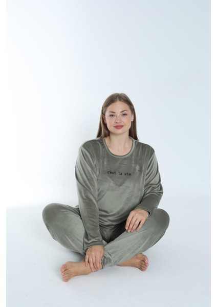 Kadın Kışlık C'est La Vie Kadife Battal Pijama Takımı