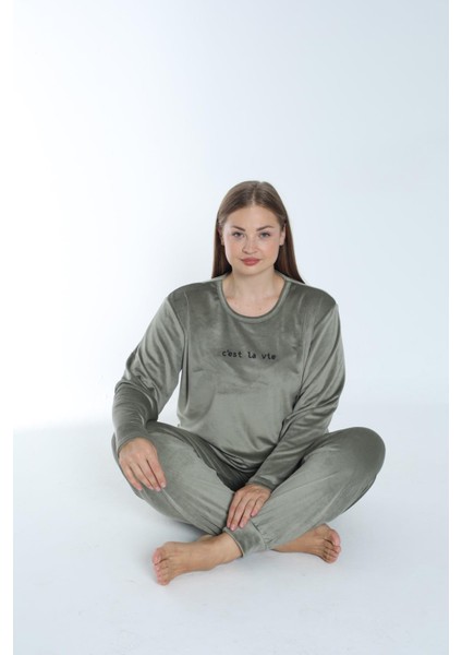 Kadın Kışlık C'est La Vie Kadife Battal Pijama Takımı