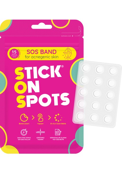 Stick On Spots Sos Band - 15 Adet Sivilce - Akne Patch X4 Sos Bant