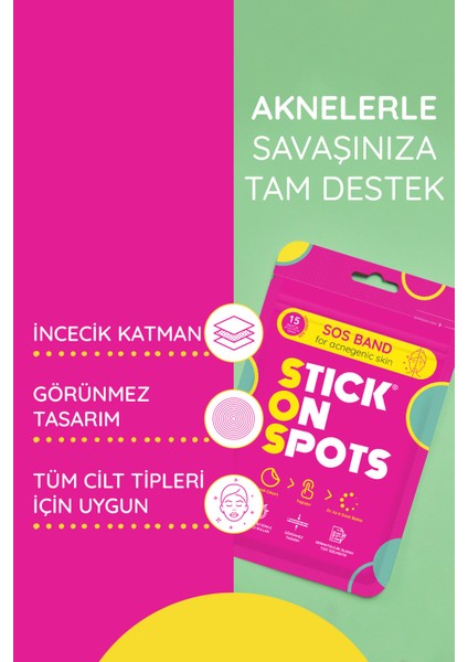 Stick On Spots Sos Band - 15 Adet Sivilce - Akne Patch X4 Sos Bant