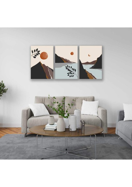 Soyut Dağ Bohem Retro Art Minimal 3lü Set Tablosu - MNT138