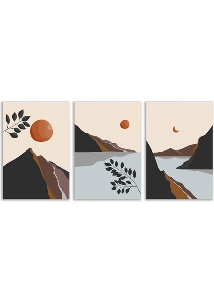Soyut Dağ Bohem Retro Art Minimal 3lü Set Tablosu - MNT138