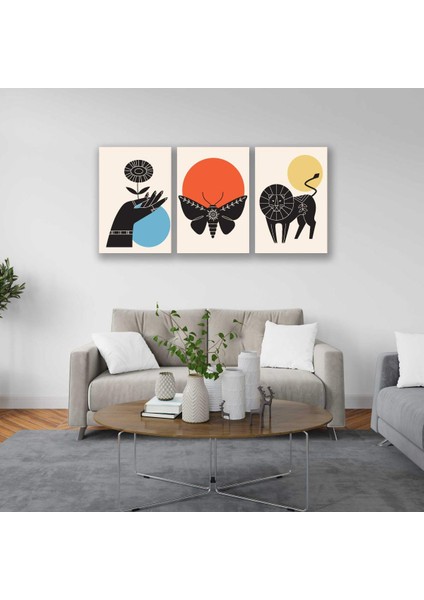 Dekoratif Bohem Retro Art Minimal 3lü Set Tablosu - MNT108
