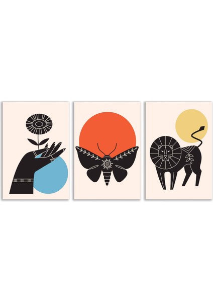 Dekoratif Bohem Retro Art Minimal 3lü Set Tablosu - MNT108