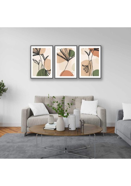 Dekoratif Bohem Retro Art Minimal 3lü Set Tablosu - MNT113