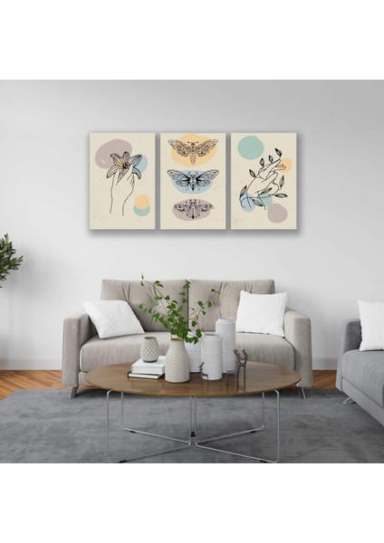 Dekor Soyut Kelebek Bohem Retro Art Minimal 3lü Set Tablosu - MNT129