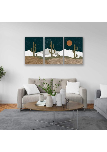 Soyut Kaktüsler Bohem Retro Art Minimal 3lü Set Tablosu - MNT137