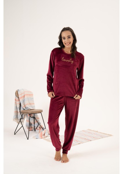 Kadın Kışlık Lovely Kadife Pijama Takımı