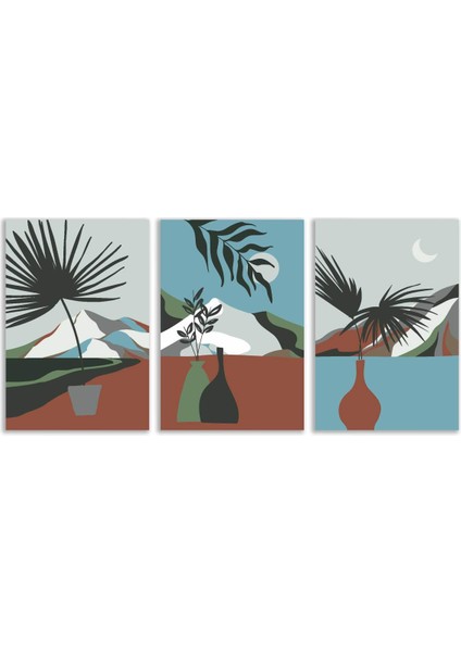 Soyut Dağ Bohem Retro Art Minimal 3lü Set Tablosu - MNT139 fiyatları