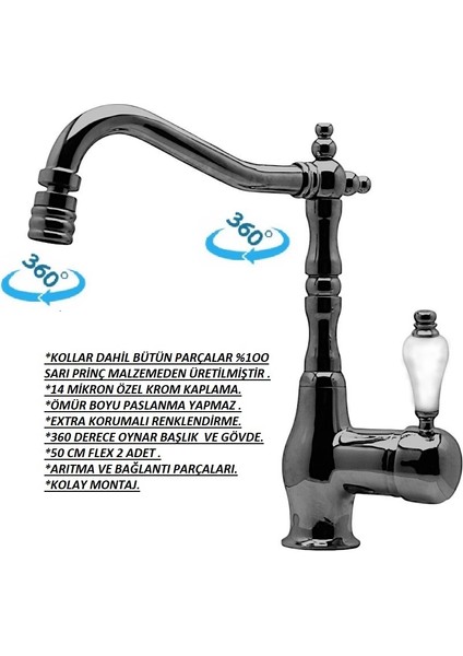 Antik Kısa Füme Lavabo Bataryası