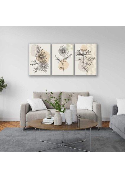 Dekoratif Yaprak Bohem Retro Art Minimal 3lü Set Tablosu - MNT120