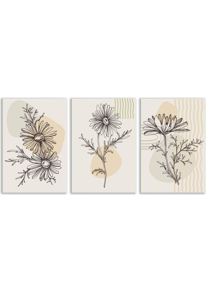 Dekoratif Yaprak Bohem Retro Art Minimal 3lü Set Tablosu - MNT120