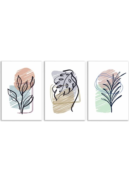 Dekor Soyut Renkli Bohem Retro Art Minimal 3lü Set Tablosu - MNT130