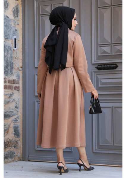 Ceketli Camel Tesettür Etekli Ikili Takım 681C