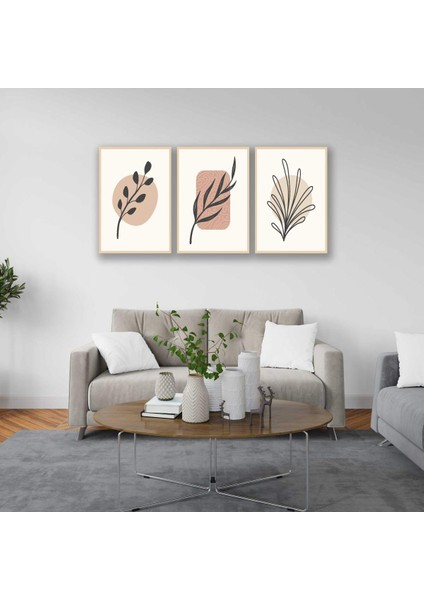 Soyut Yapraklar Bohem Retro Art Minimal 3lü Set Tablosu - MNT141