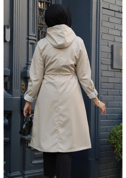 Fermuarlı Bej Tesettür Trençkot 69721BEJ modelleri