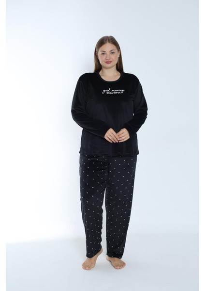 Kadın Kışlık Puantiyeli Kadife Battal Pijama Takımı Siyah fiyatları