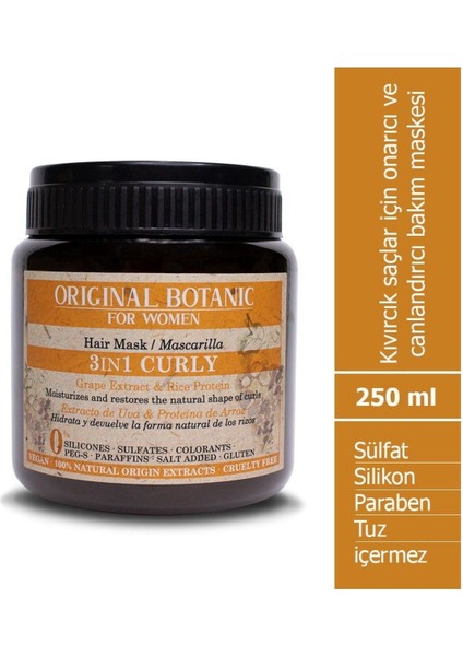 ORIGINAL BOTANIC Kıvırcık Saçlara Özel Vegan Maske Kadın 250ml