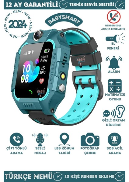 Lbs Konumlu Akıllı Çocuk Takip Saatilı Arama, Kameralı, Gizli Dinleme Özellikli Q19 - Yeşi