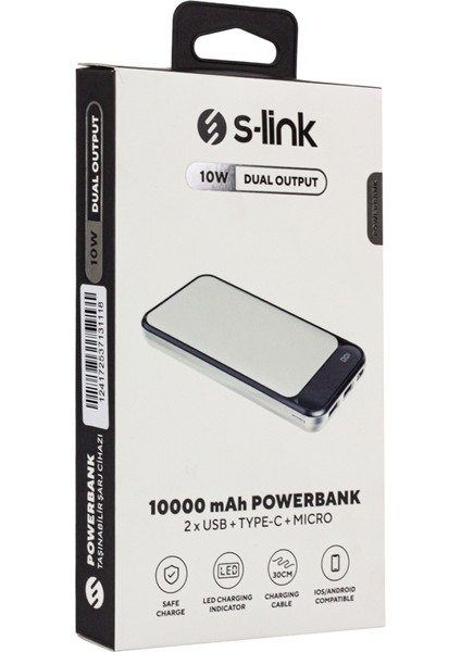 S-Lınk IP-G2710 10000 Mah Powerbank 2 USB Port Beyaz LCD Göstergeli Powerbank