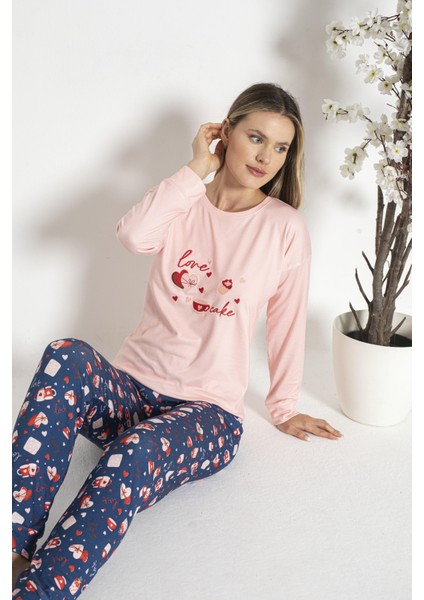 Kadın Kışlık Love Desenli Termal Pijama Takımı modelleri