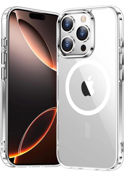 iPhone 16 Pro Max Kılıf Magsafe Şarj Özellikli Şeffaf Sert Embos Kapak