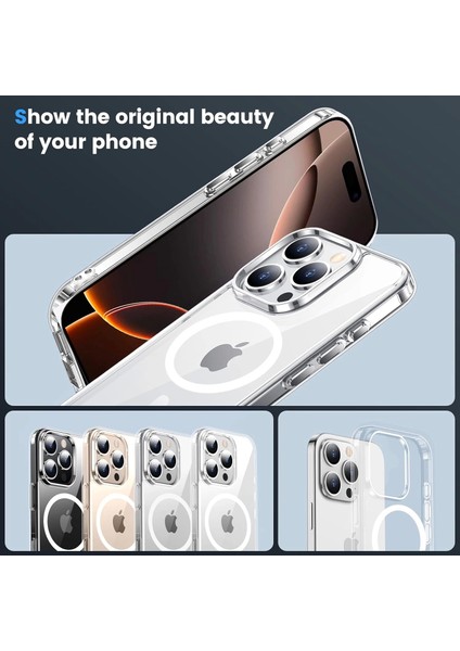 iPhone 16 Pro Max Kılıf Magsafe Şarj Özellikli Şeffaf Sert Embos Kapak
