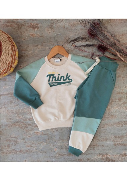 Slogan Baskılı, Ekru-Yeşil Renk Unisex Eşofmantakımı modelleri