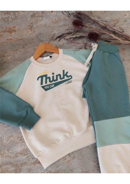 Slogan Baskılı, Ekru-Yeşil Renk Unisex Eşofmantakımı fırsatları