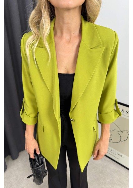 Fıstık Yeşili Kolu Düğmeli Astarlı Kruvaze Ceket fiyatları