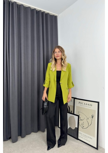 Fıstık Yeşili Kolu Düğmeli Astarlı Kruvaze Ceket fırsatları