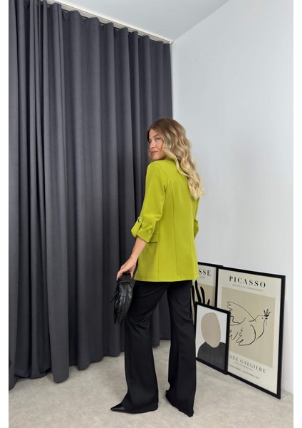 Fıstık Yeşili Kolu Düğmeli Astarlı Kruvaze Ceket indirimleri