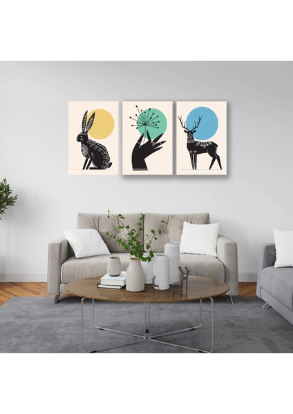 Dekoratif Bohem Retro Art Minimal 3lü Set Tablosu - MNT109