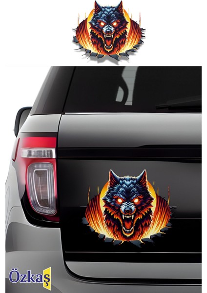 3D Sticker Vahşi Kurt , Araba, Motorsiklet, Kask, Laptop,cam Sticker 14X12 cm