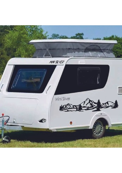 Karavan Dağ Görseli Kamp Baskı 3D Sticker Kamp Çadır Sticker Uv Soğuk Baskı Suv Sticker