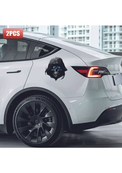 Kafatası Mavi Gözlü 3D Stciker Uv Soğuk Baskı Etiket Oto Aksesuar Motorsiklet Suv Kaykay Stickerı