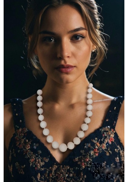 Hakiki Beyaz Mercan Süzme Kolye 348-1