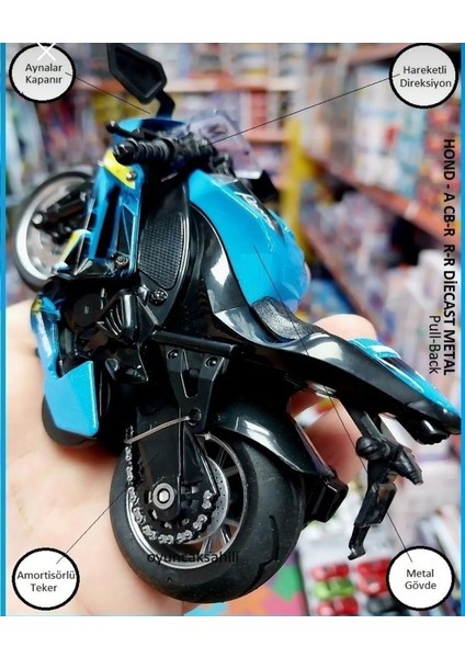 Honda Cbr Motor Oyuncak Yarış Motorsiklet Diecast Metal Model Araç Çek Bırak 13 cm