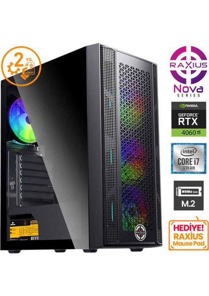 Nova G1 I7 4060TI-27F09 I7-12700F 16GB 512SSD RTX4060TI W11P Gaming Masaüstü Bilgisayar