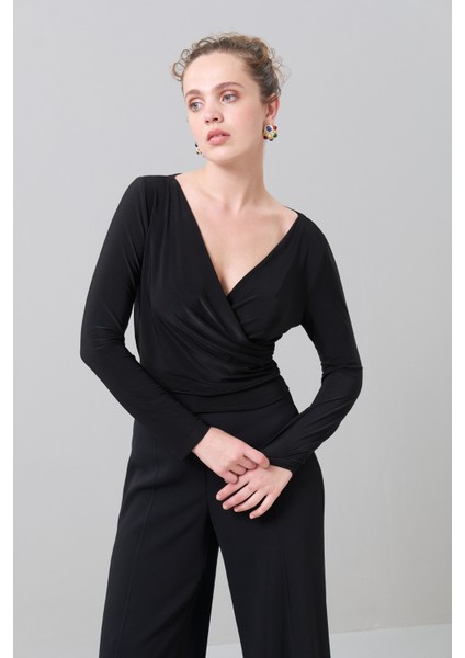 Uzun Kol Kruvaze Bluz Siyah K2523007_001 modelleri