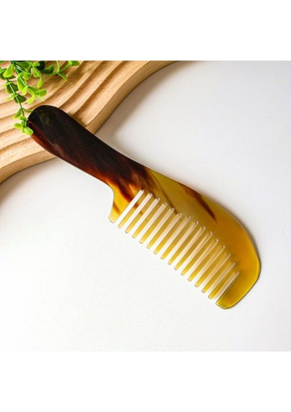 Saplı Kemik Tarak Doğal 19 cm KT-132 Sığır Boynuzu El Yapımı Geniş Diş Aralıklı Kemik Tarağı