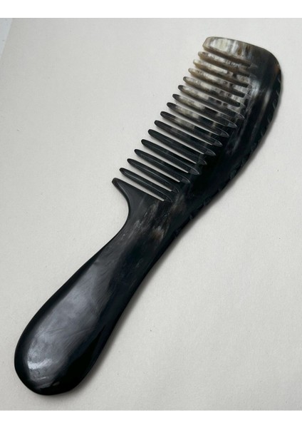 Saplı Kemik Tarak Doğal 19 cm KT-132 Sığır Boynuzu El Yapımı Geniş Diş Aralıklı Kemik Tarağı