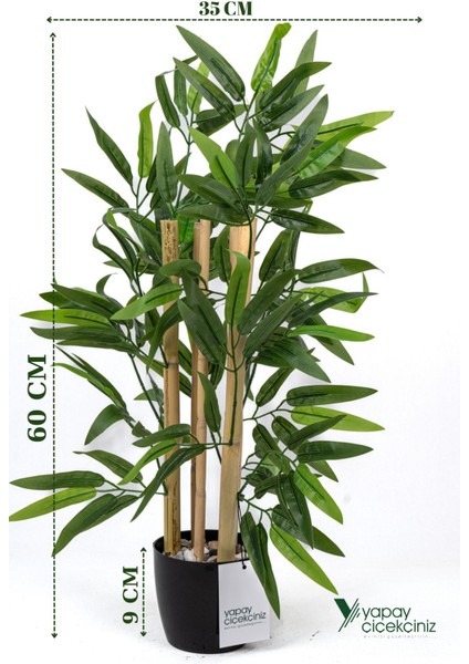 Taş Detaylı Saksıda 60 cm Yapay Bambu Ağacı