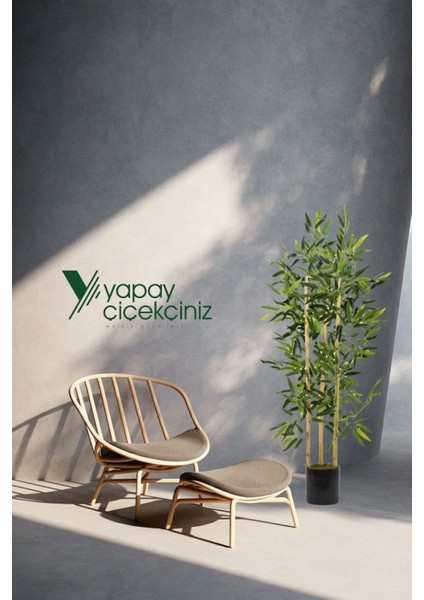 Yapay Yoğun Yapraklı Dekoratif Bambu Ağacı 3 Gövde 120CM