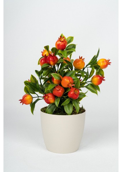Beyaz Saksıda Canlı Görünümlü Yapay Mandalina Ağacı 25-28 cm Uzunluk