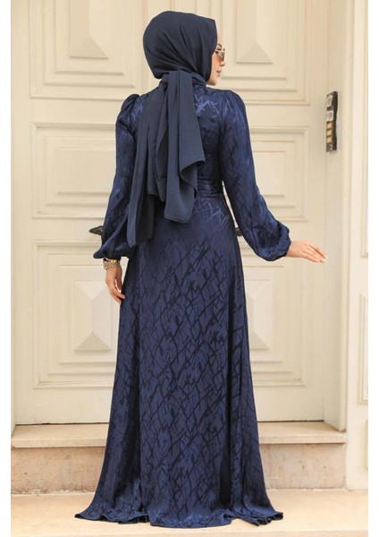 Desenli Lacivert Tesettür Elbise 23272L