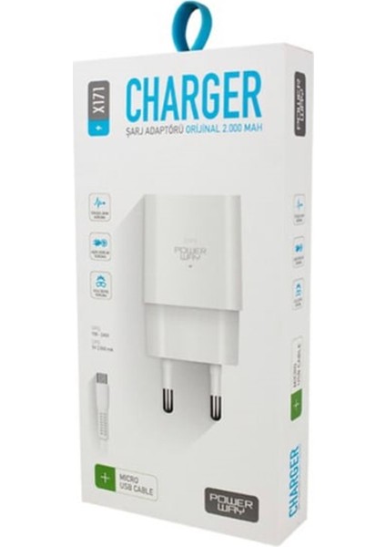 X171 5 Volt 2.1A Micro USB Şarj Aleti-Micro USB Kablo