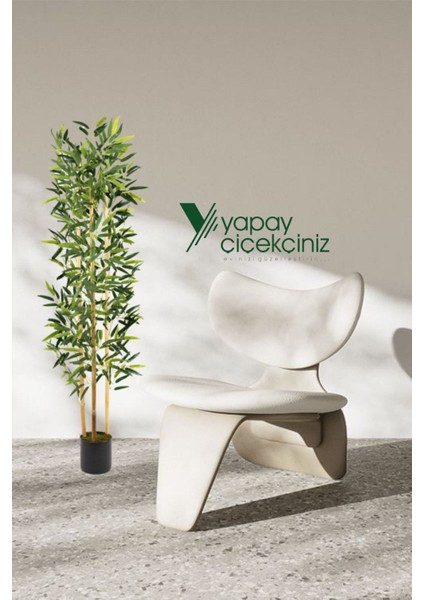 Yapay Yoğun Yapraklı Dekoratif Bambu Ağacı 3 Gövde 150CM