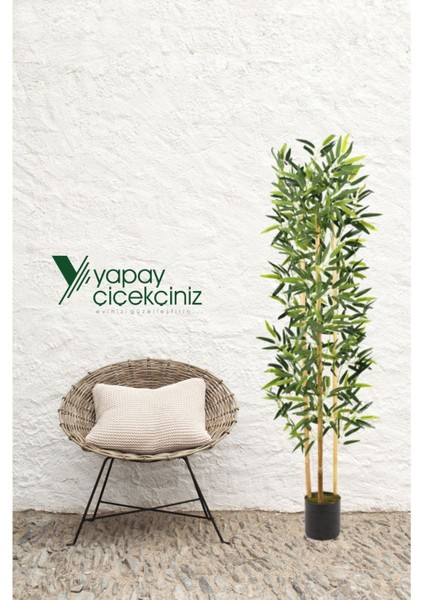Yapay Yoğun Yapraklı Dekoratif Bambu Ağacı 3 Gövde 150CM